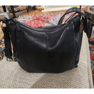 Rolfs Leather Womens Black Shoulder Hobo Purse Handbag Name Tag Pleated Front